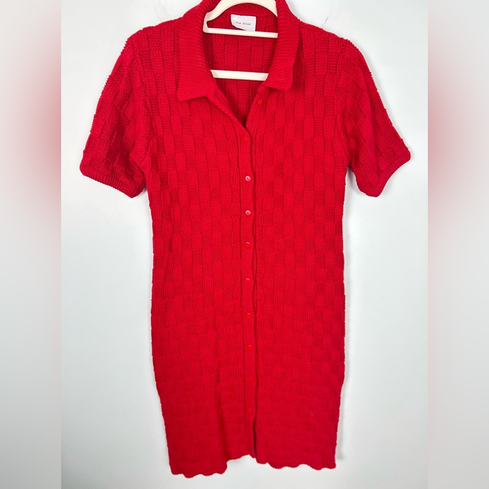 Rue Stiic Red Knit Button Front Sweater Mini Dress